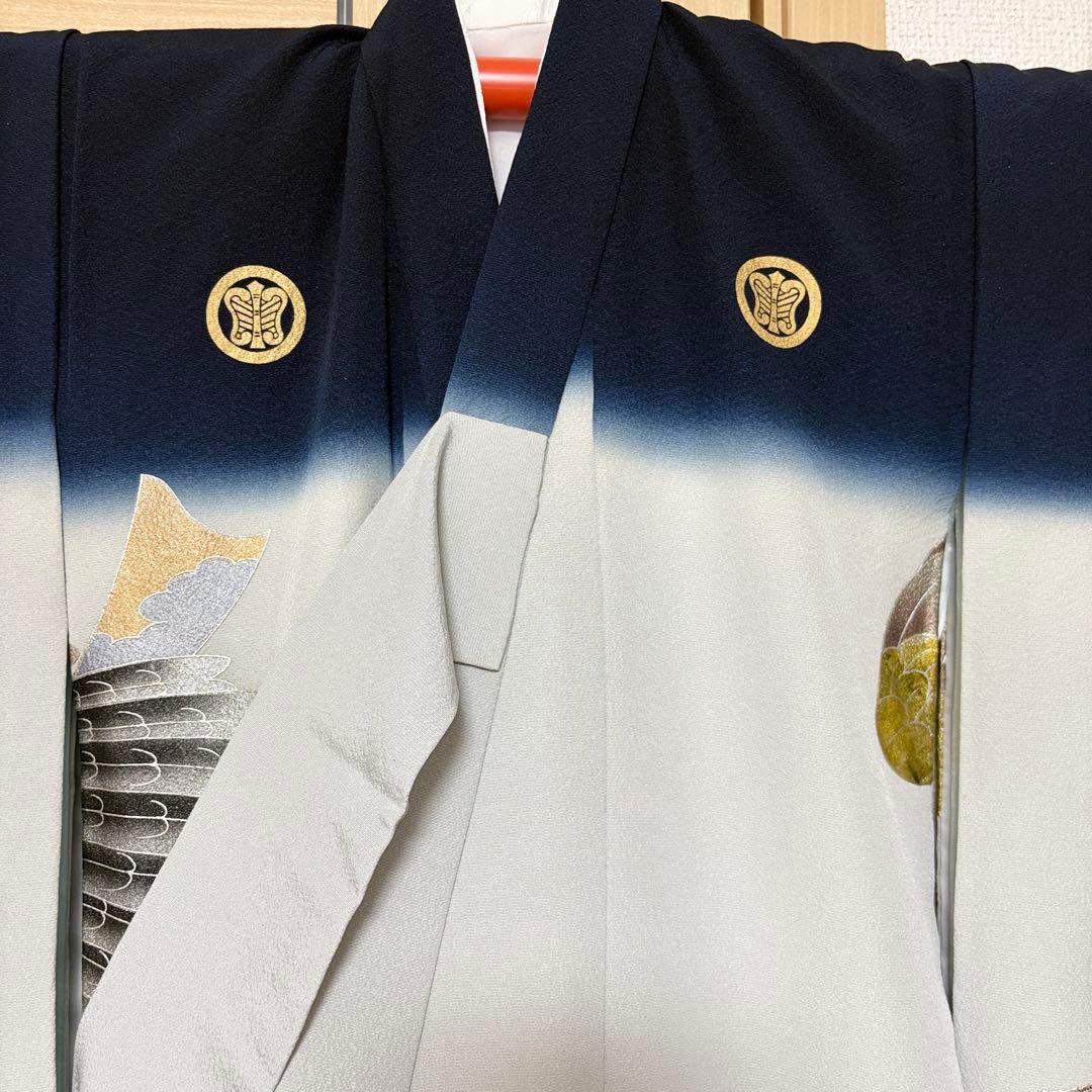 正絹 掛け着 初着 のしめ お宮参り 銀彩 刺繍 紺 P2505289