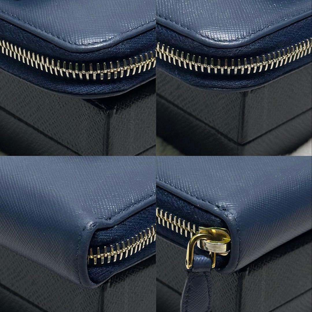 PRADA プラダ　長財布　リボン　ラウンドファスナー　ブルー　ゴールドロゴ