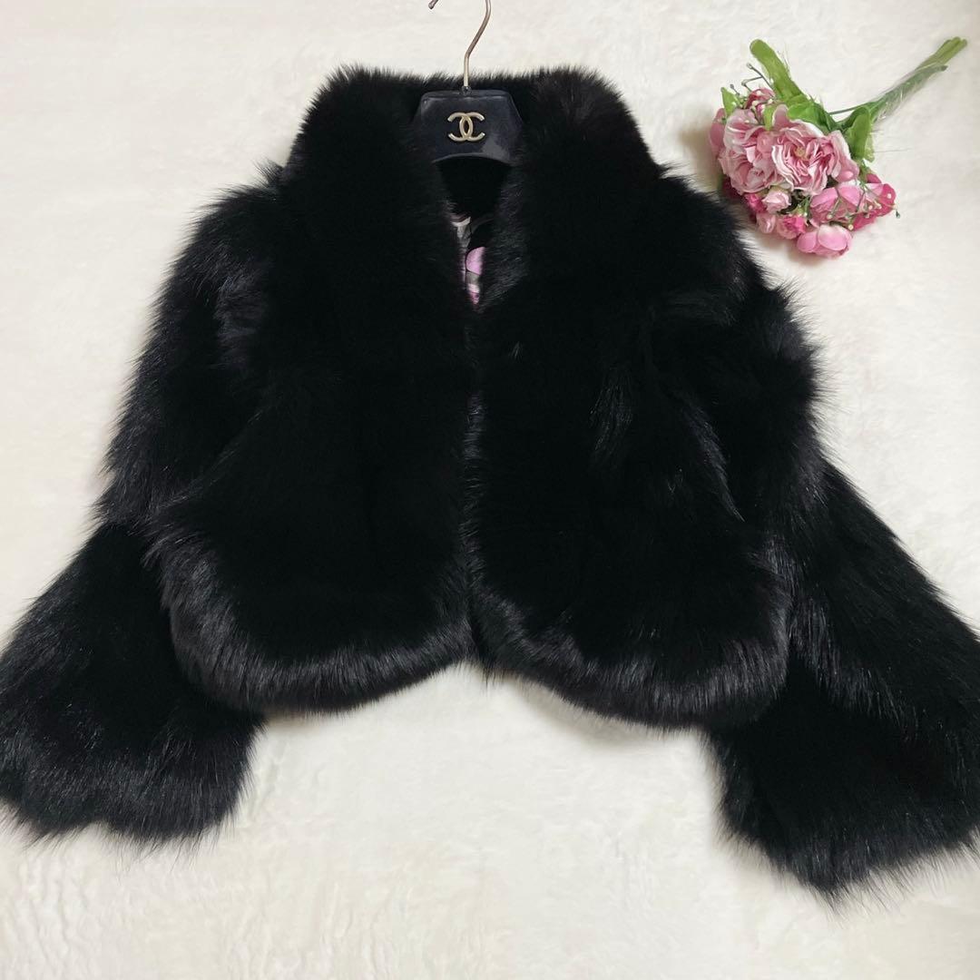 超極美品● レオナール ファー ジャケット フォックスファー 総柄 ブラック M