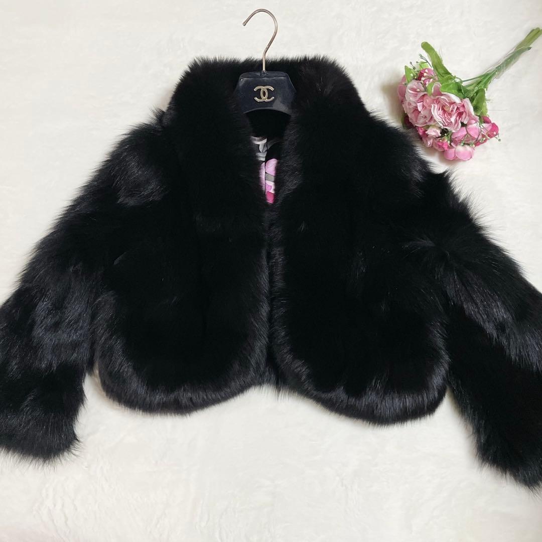 超極美品● レオナール ファー ジャケット フォックスファー 総柄 ブラック M