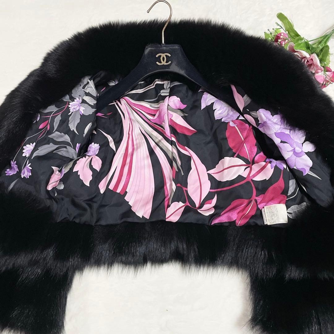超極美品● レオナール ファー ジャケット フォックスファー 総柄 ブラック M