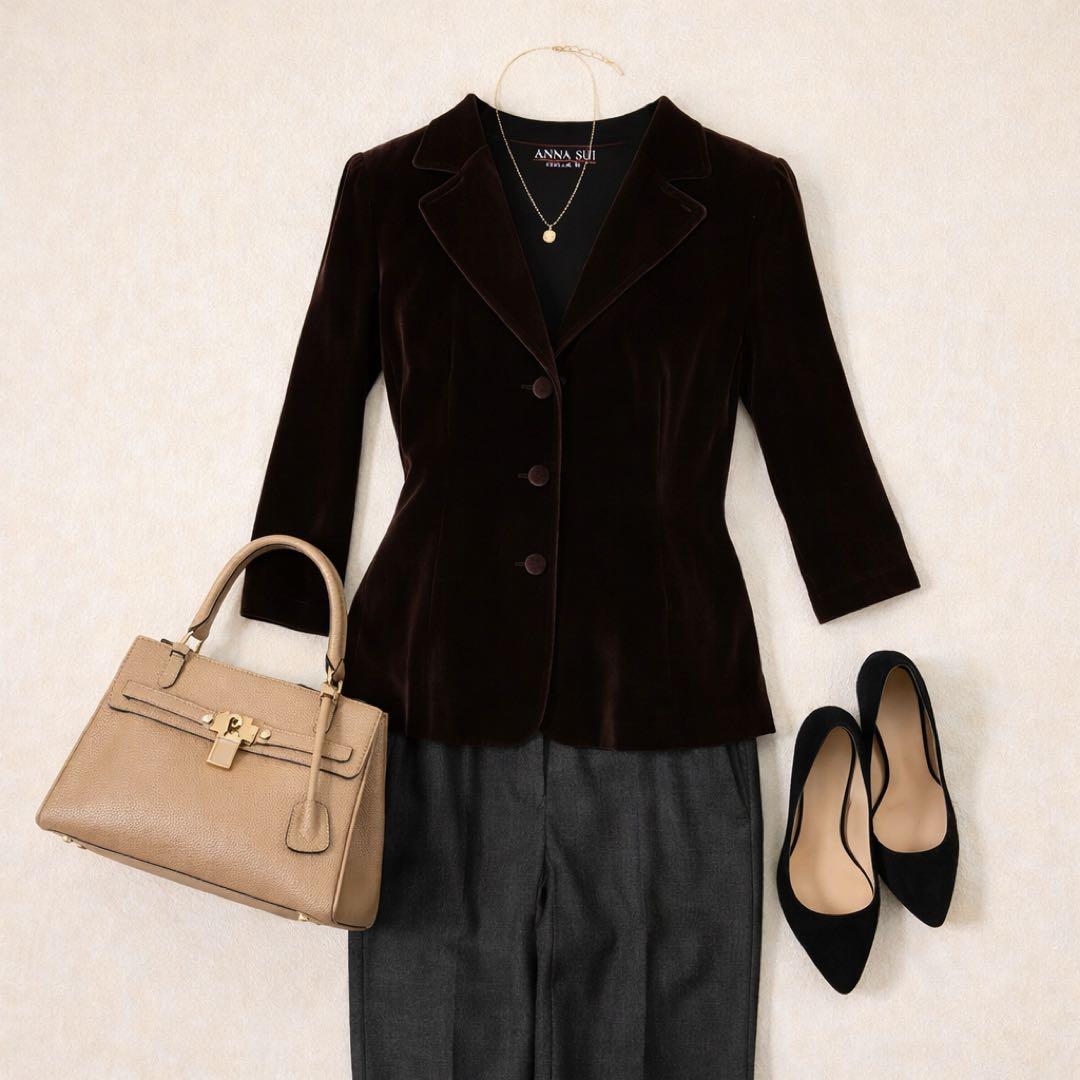 ANNA SUI イタリア製 ベルベットジャケット 茶 L