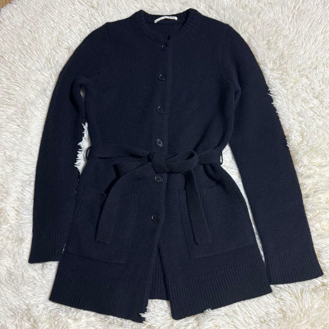 n100 エヌワンハンドレッド　カーディガン 長袖　カシミヤ100 ベルト付き