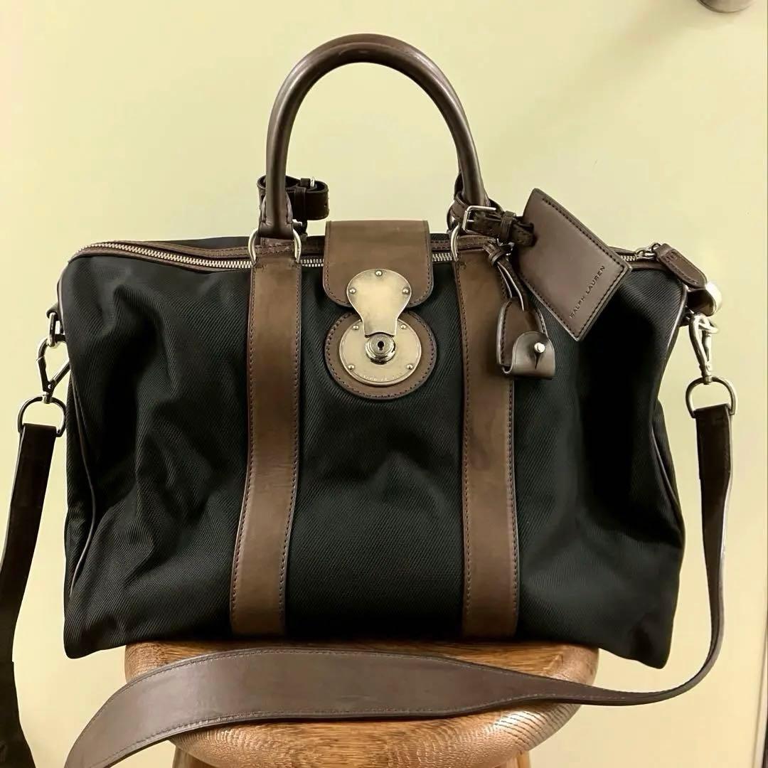 【Ralph Lauren】黒×茶 ナイロン×レザー リッキー ボストンBAG