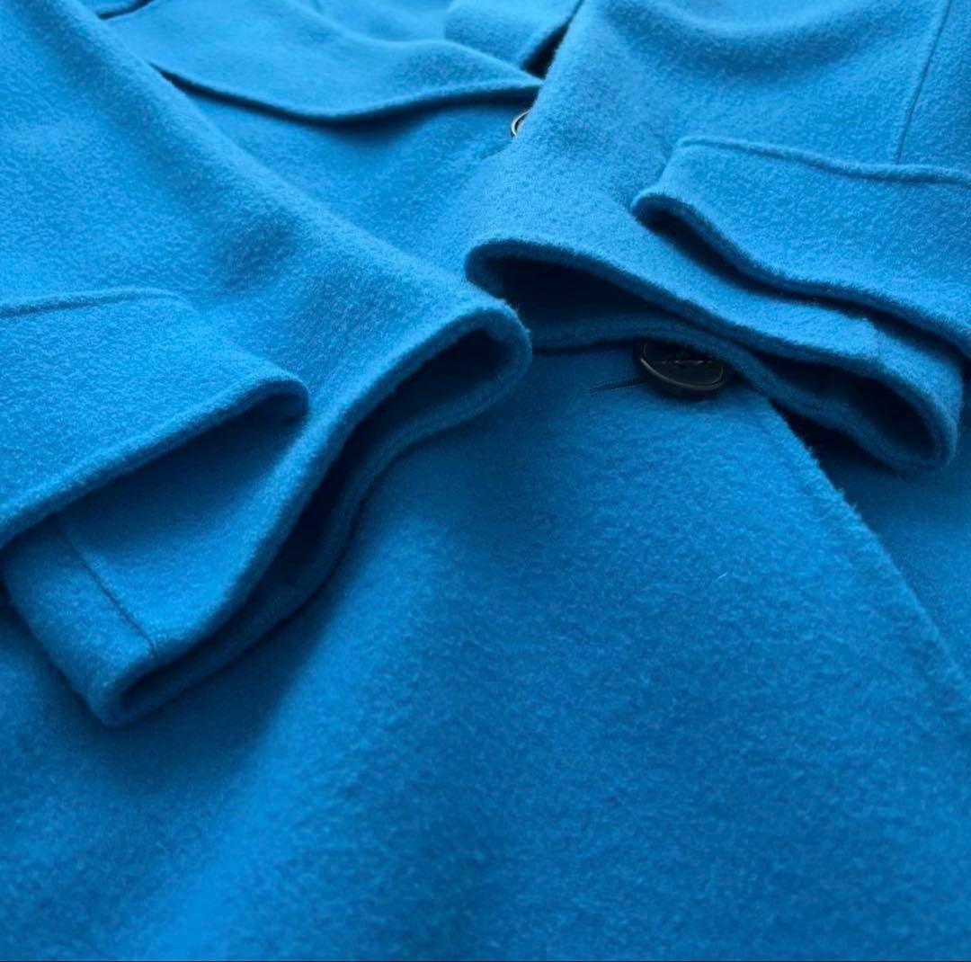 Mila Owen フラップポケットハーフ丈コクーン接結コート　ブルー