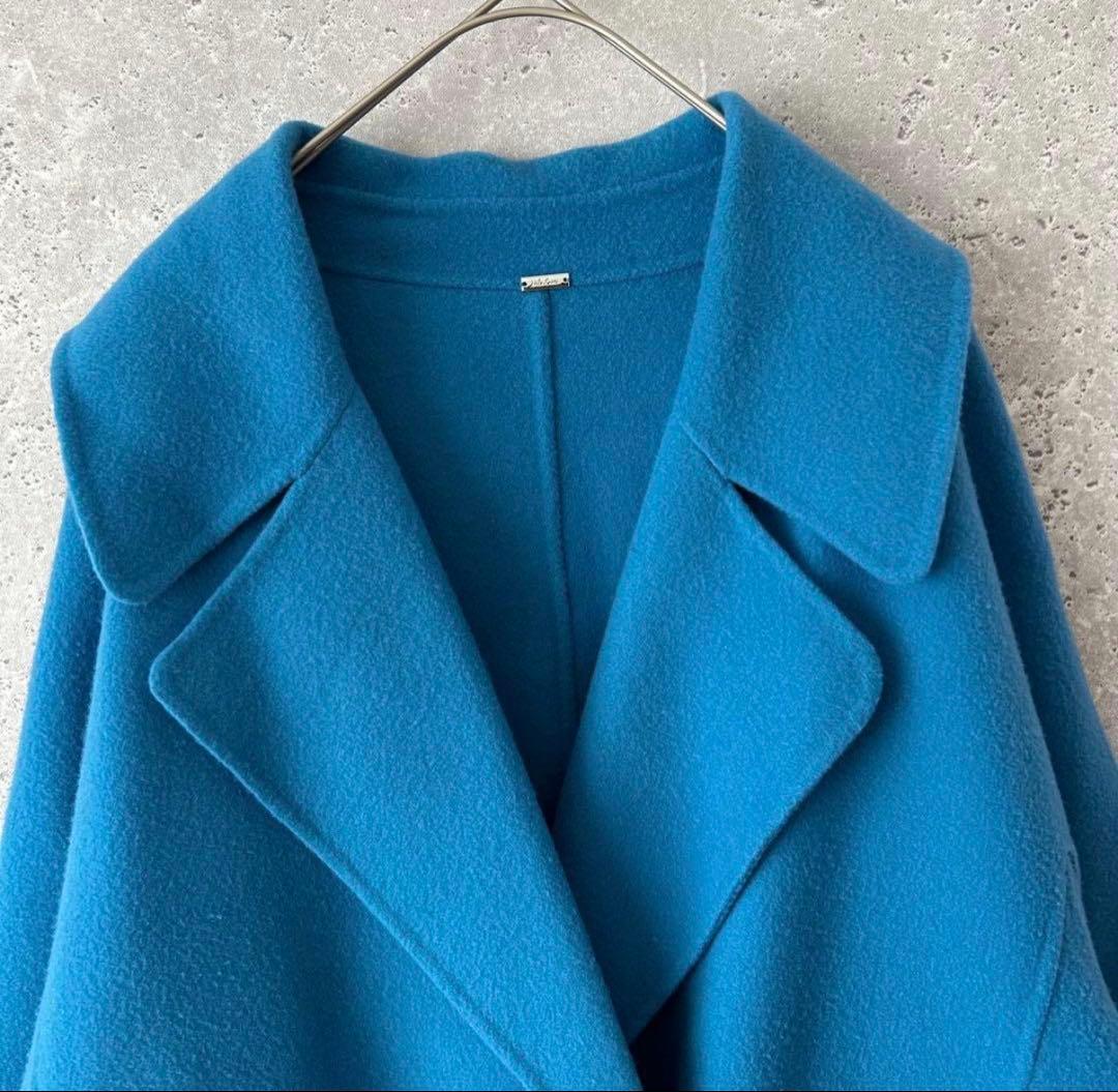 Mila Owen フラップポケットハーフ丈コクーン接結コート　ブルー