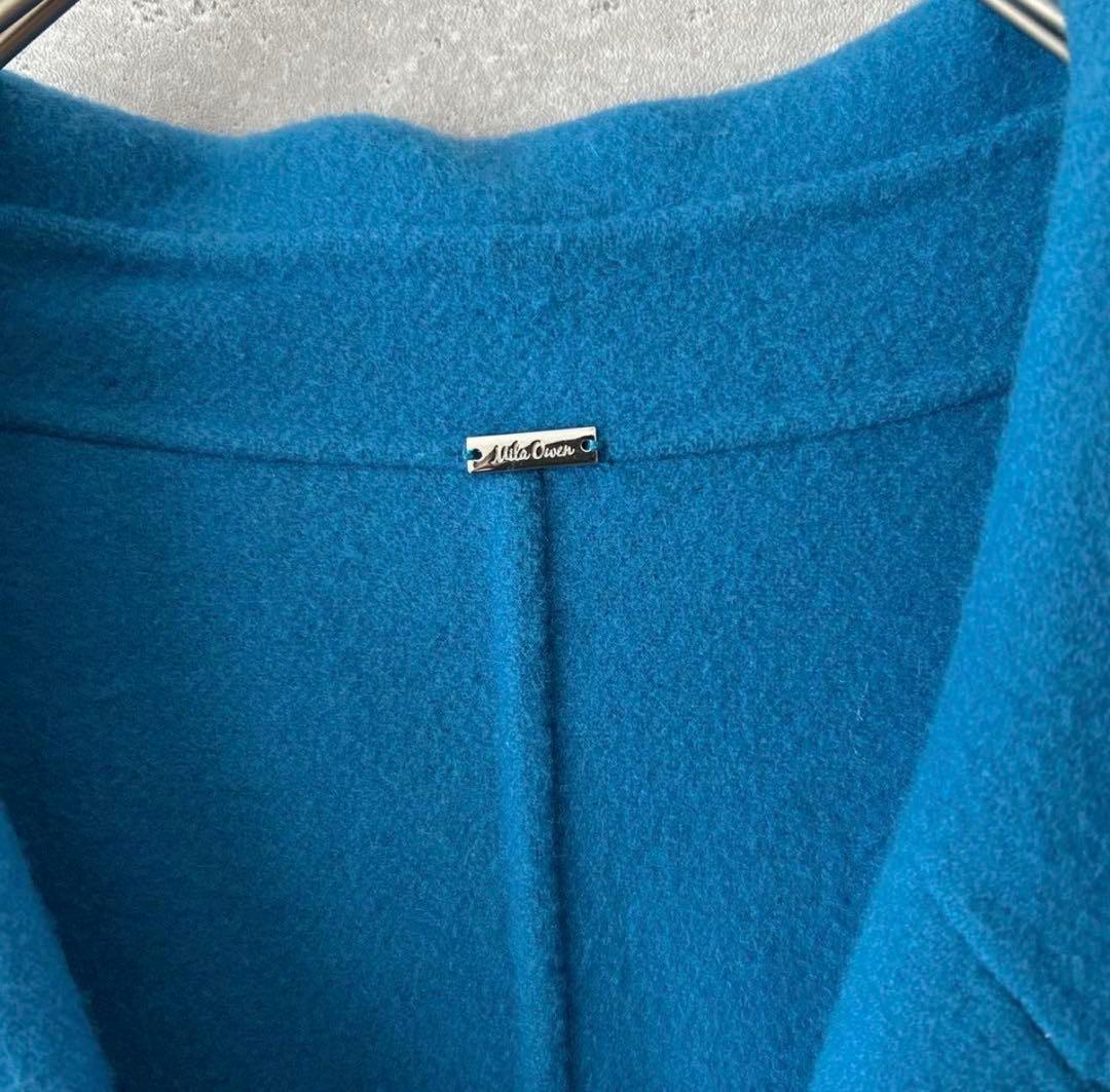 Mila Owen フラップポケットハーフ丈コクーン接結コート　ブルー