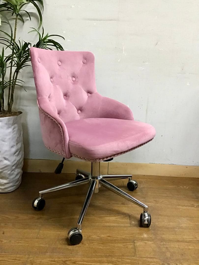 管249☆デスクチェア☆ベルベット☆オフィス回転チェア☆ 昇降チェア☆クロム脚