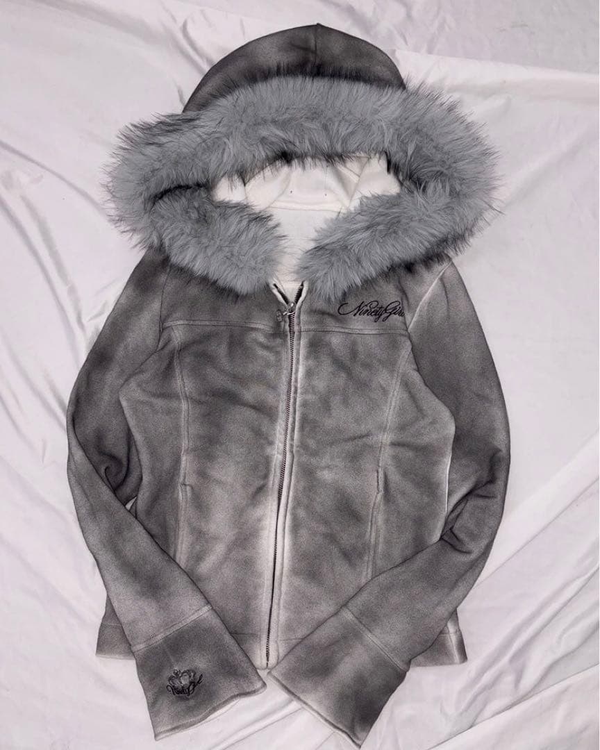 9090 girl Washed Zip Hoodie パーカー　ファー　M
