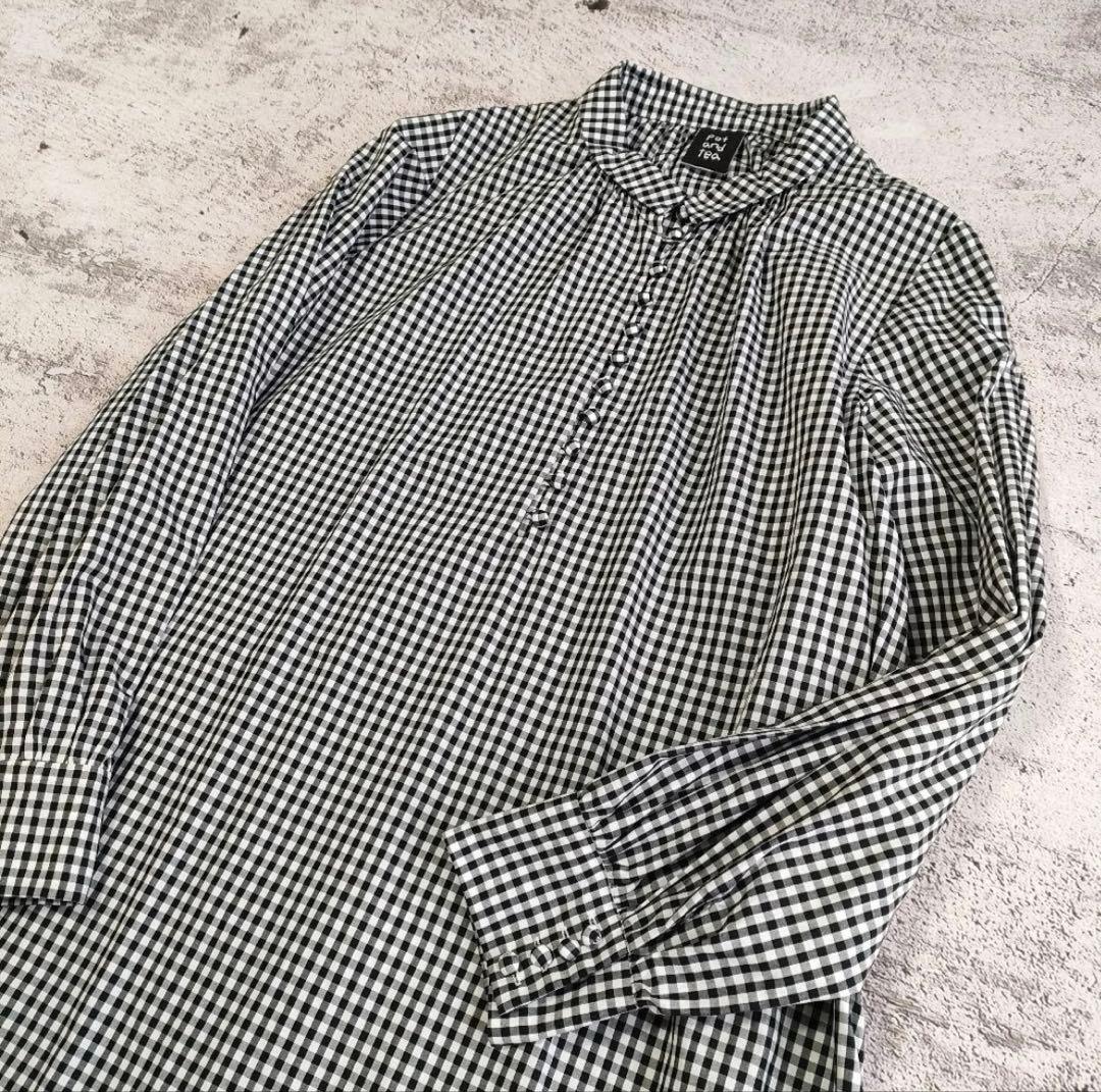pot and tea ギンガムチェックボタンたくさん襟付きワンピース　日本製