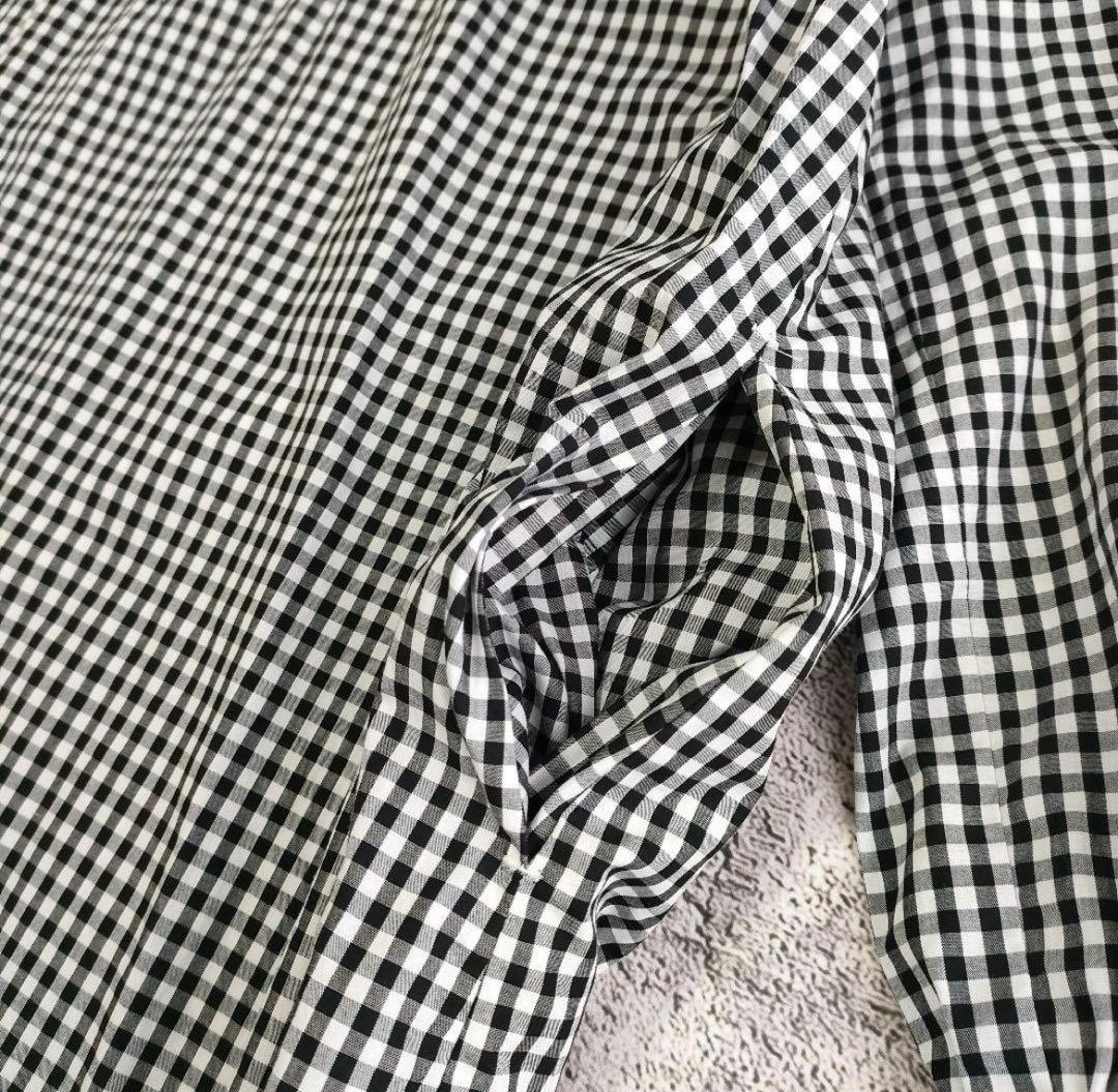 pot and tea ギンガムチェックボタンたくさん襟付きワンピース　日本製