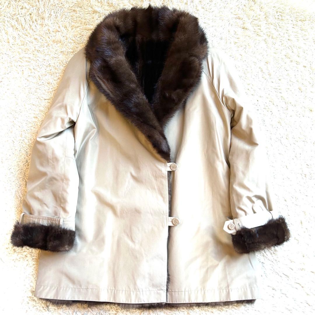 【希少デザインEMBA✨️リバーシブルミンク】 デミバフ コート M 本毛皮 絹