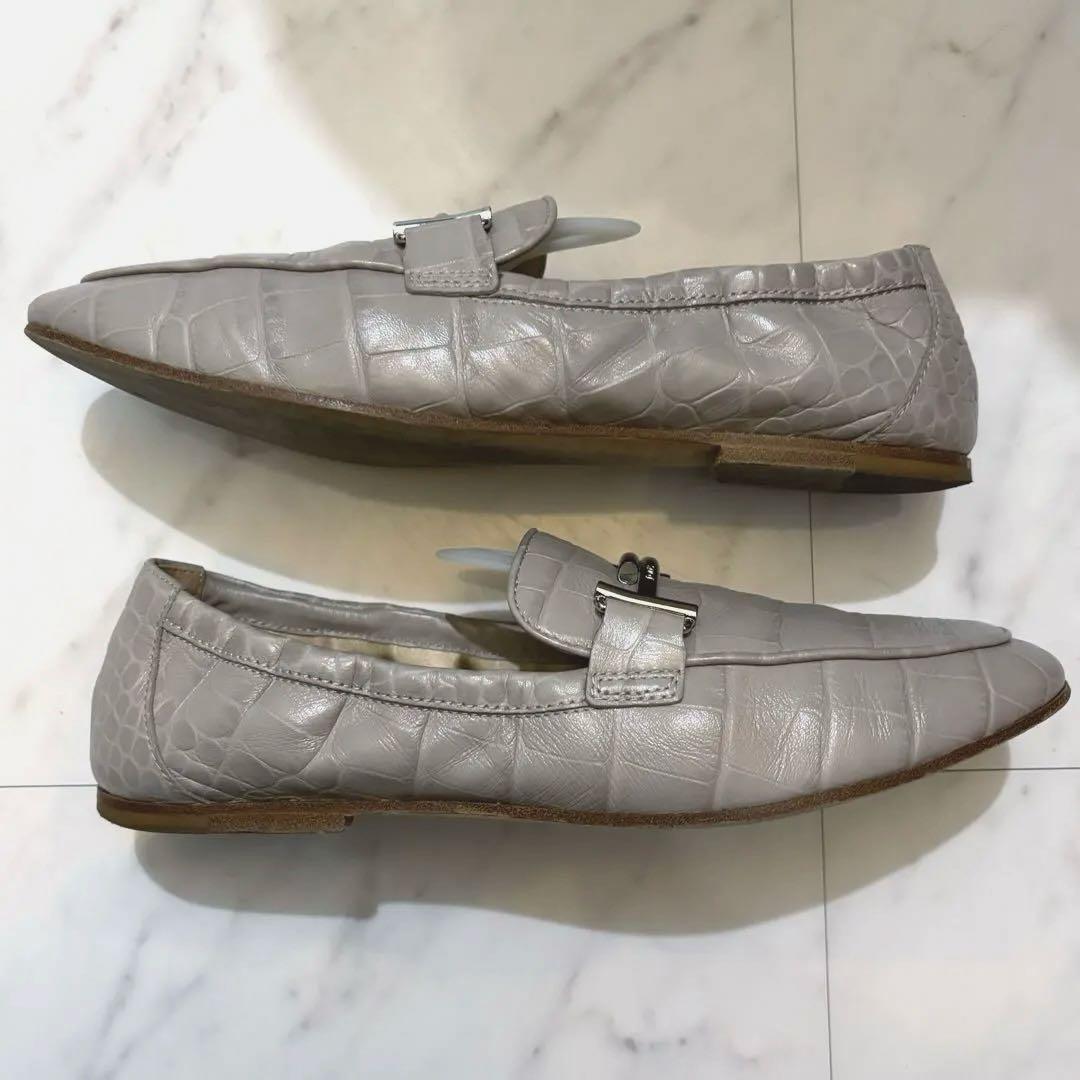 【美品】TOD'S ローファーダブルT(シルバー)クロコ型押し38.5