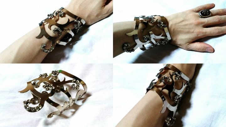 正規美 レア ヴェルサーチ ゴシックバングル シルバー×石 特大! ブレスレット