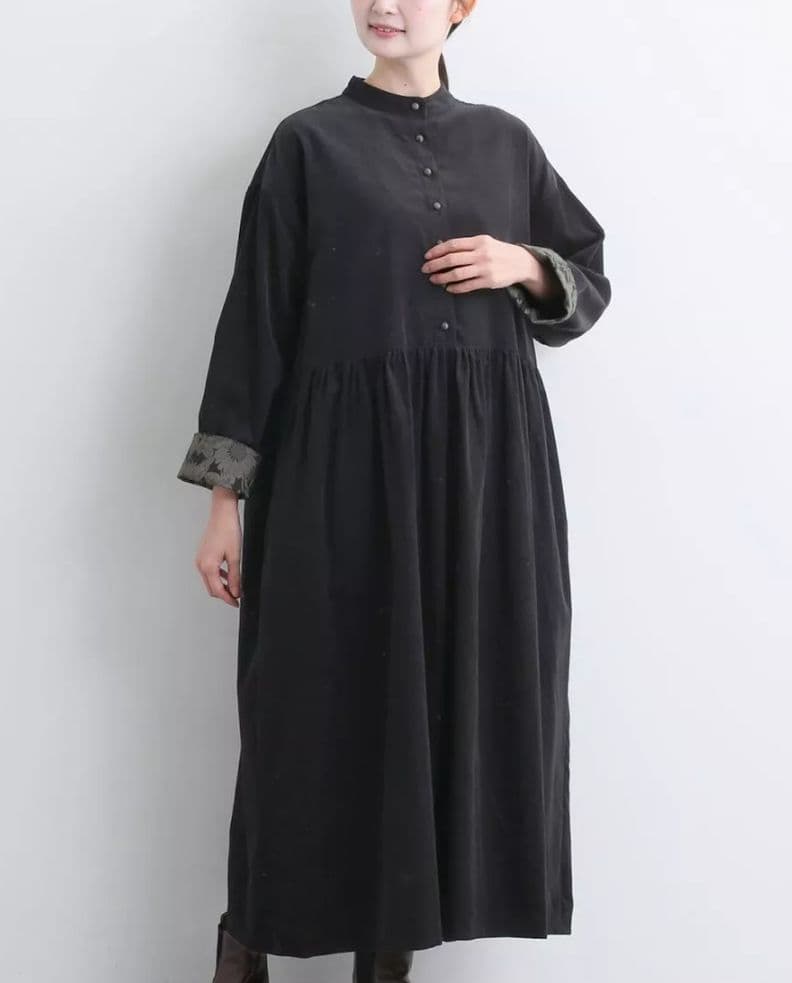 sosotto ソソット 袖裏リバティギャザーワンピース ブラック フリー