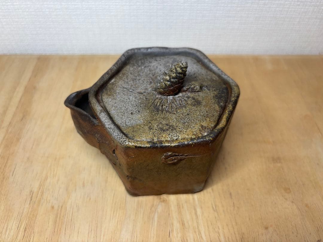 51.備前焼 宝瓶 登り窯 松 まつ マツ 6角 手びねり 急須