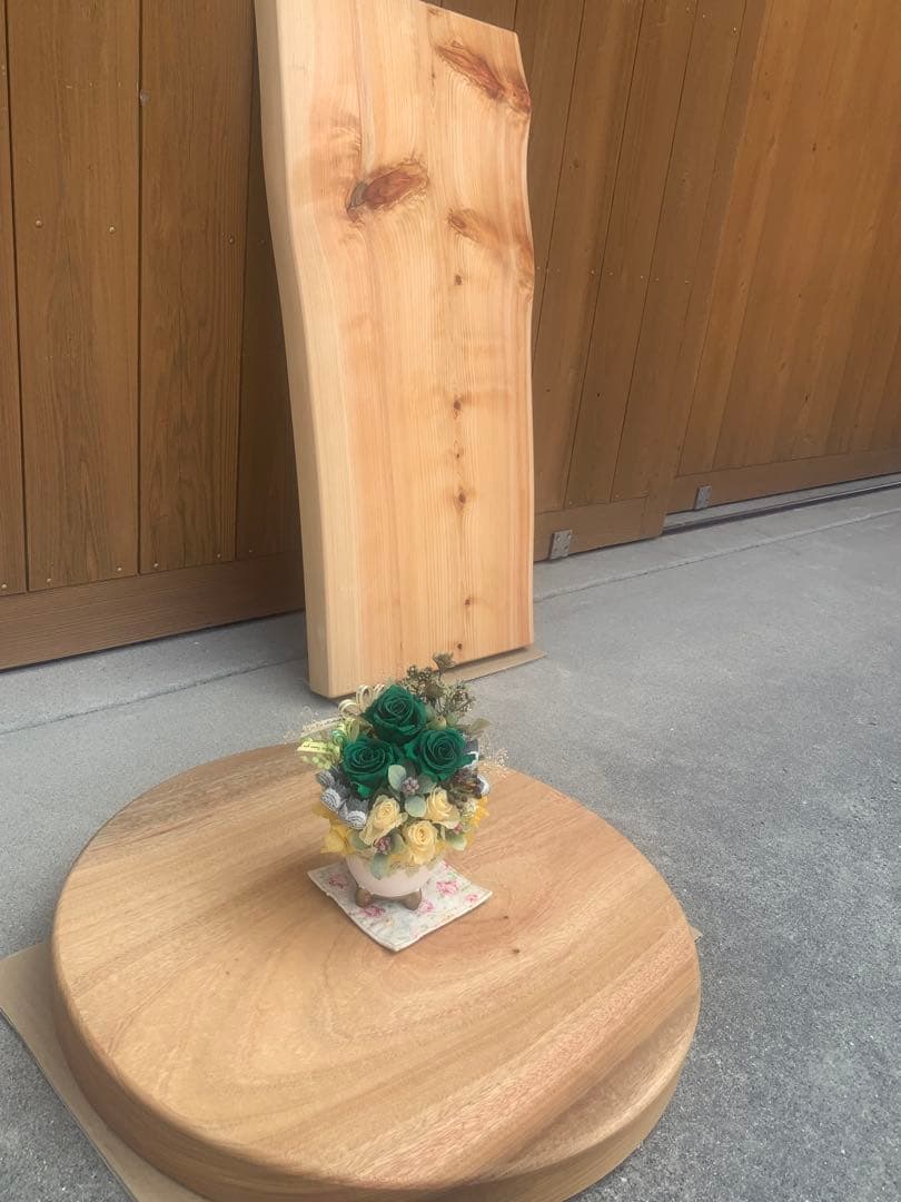 ☆ぺんぎん☆楠円形飾り台、桧片側耳付棚板オーダー製作●確認