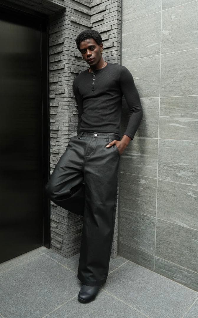 パンツ Asapmode Stacked Oil Coating Loose Pants