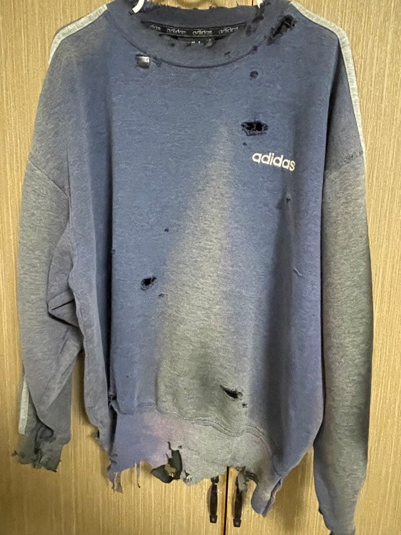 90's ”アディダス”鬼フェード”茄子紺” 短丈“ Boro sweat