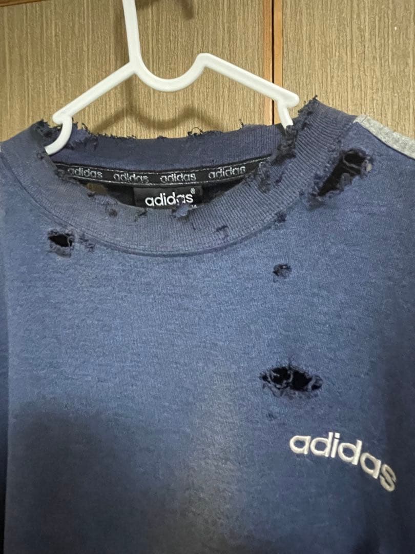 90's ”アディダス”鬼フェード”茄子紺” 短丈“ Boro sweat