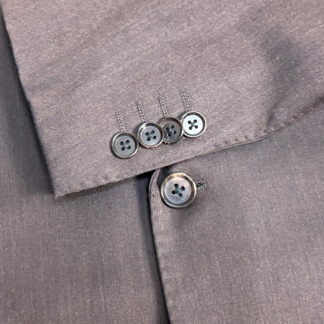 J3598 美品 ブリッラペルイルグスト カノニコ生地ヘリンボーンスーツ 茶46