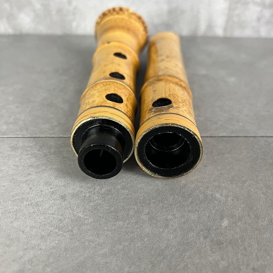 人気　尺八　琴古流　バチ型　銘あり　竹治　1印　1尺3寸　5孔　銀三線　真竹　漆