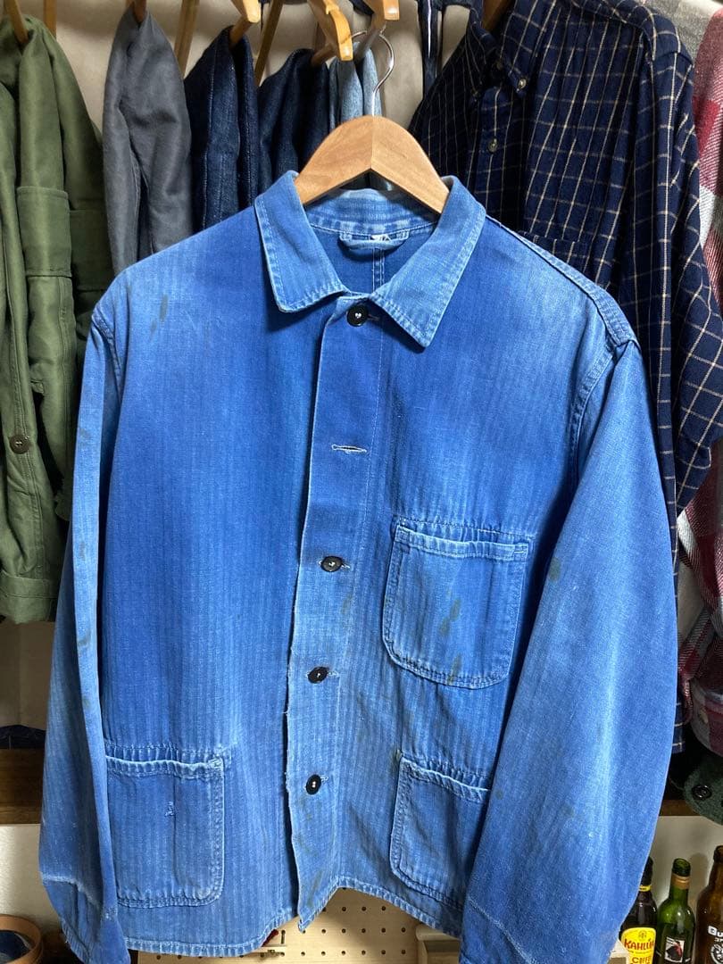 40s〜50s フレンチワーク ヘリンボーン ワークジャケット フェード