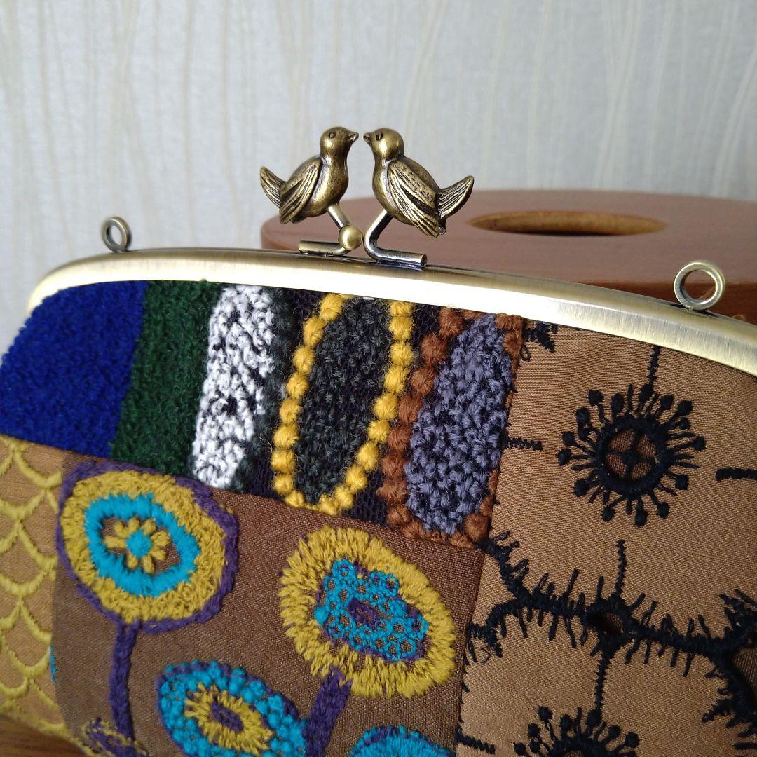 new❁ 小鳥の親子がま口長財布/ brownmix☆ミナペルホネンハンドメイド