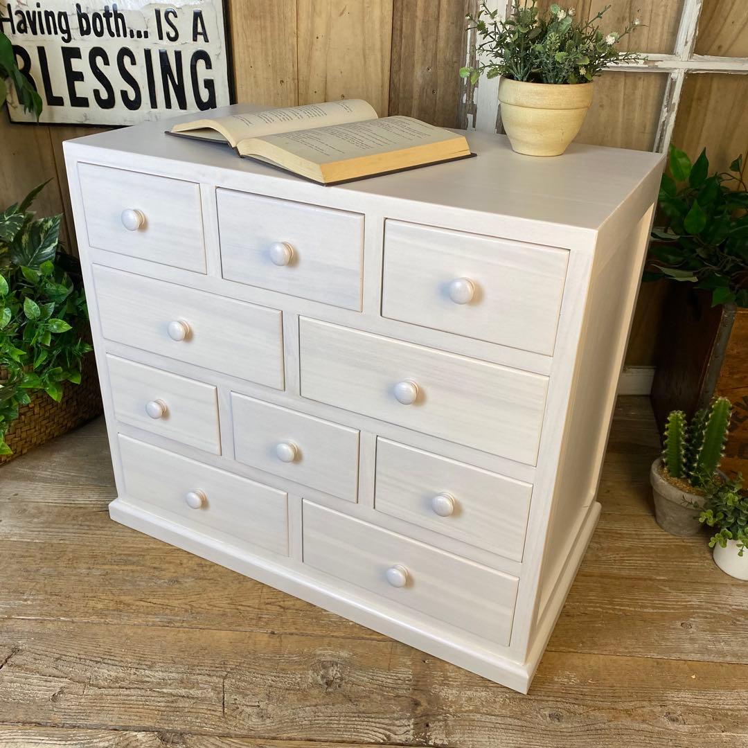 大幅値下げセール中！木製多引き出し桐チェストタンスBホワイト60㎝×53㎝