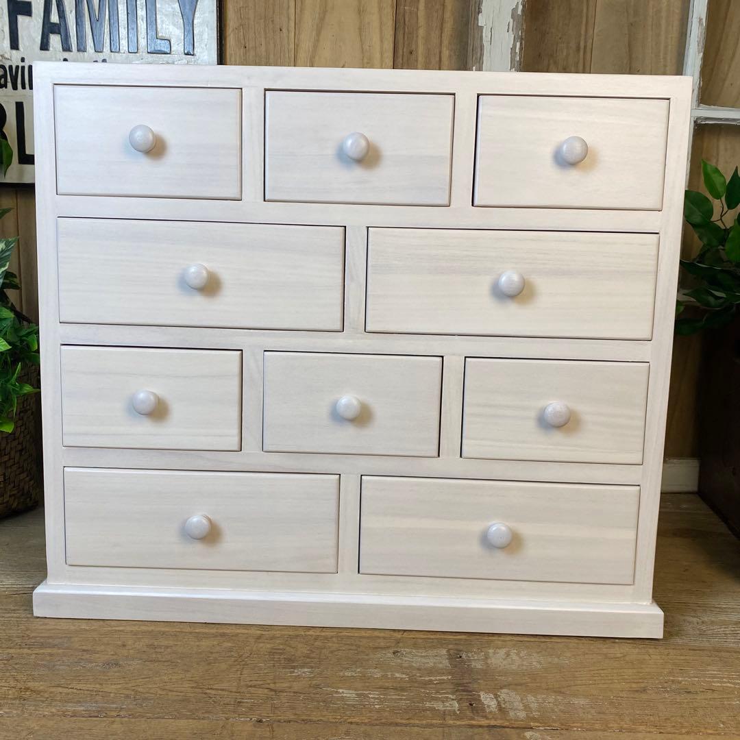 大幅値下げセール中！木製多引き出し桐チェストタンスBホワイト60㎝×53㎝