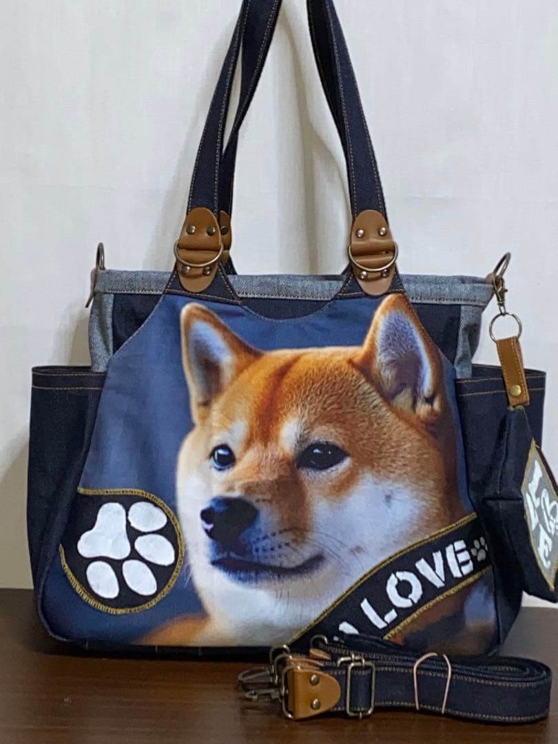 ☆ハンドメイド☆岡山デニム☆柴犬☆4wayあおりバッグ