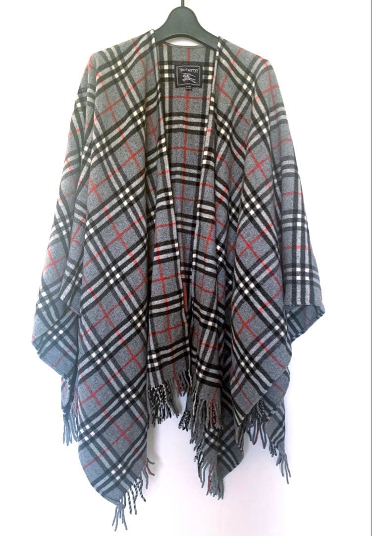 【送料無料】希少！BURBERRY ノヴァチェック ウール カシミアケープ