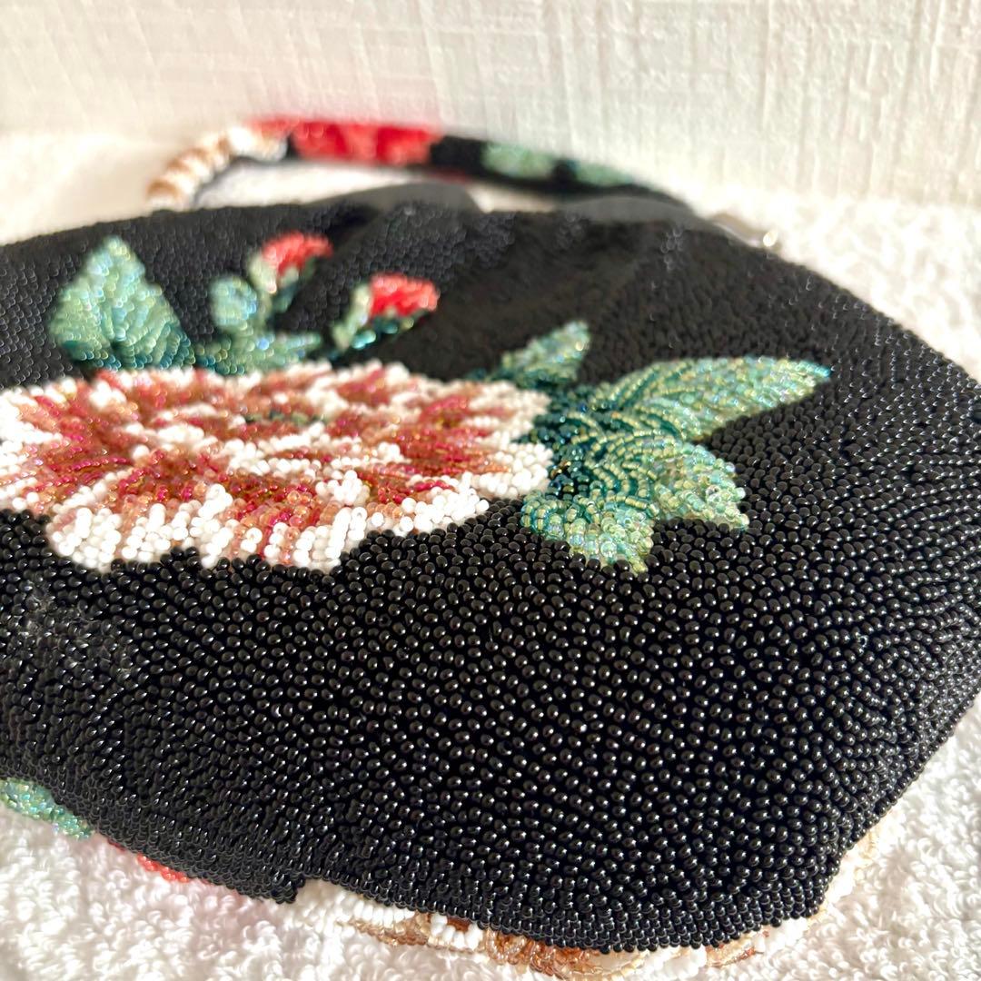 【美品】 和装バッグ ビーズバッグ 手刺繍バッグ がま口 総ビーズ ハンドバッグ