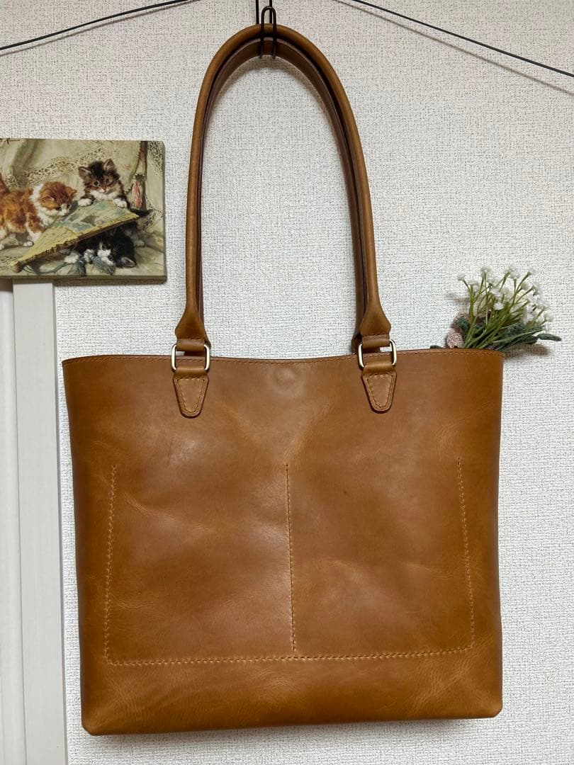 総手縫い　トートバッグ　ハンドル長め　男性にもおすすめ　フルタンニン　ヌメ革