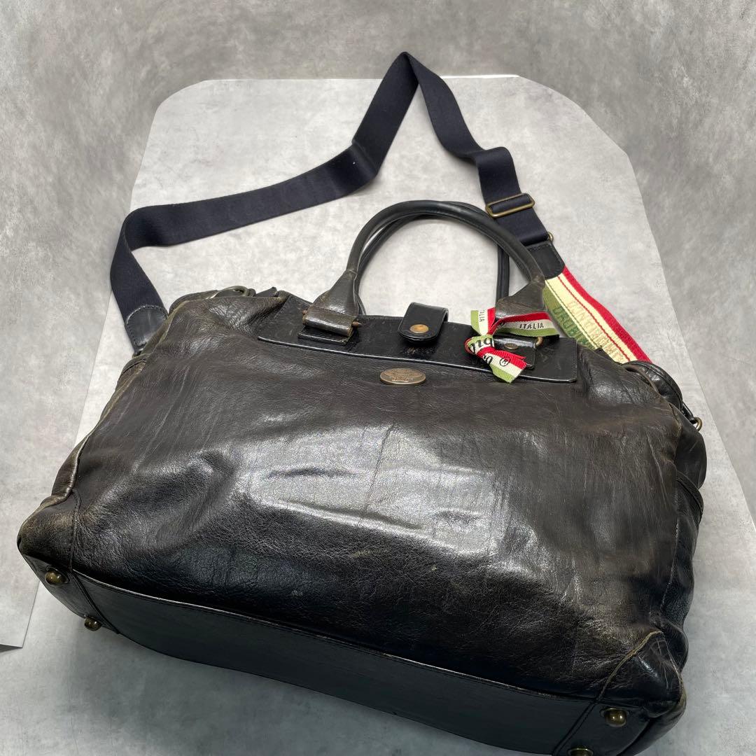 オロビアンコ 本革 2WAY ボストンバッグ 大容量 黒 イタリア製