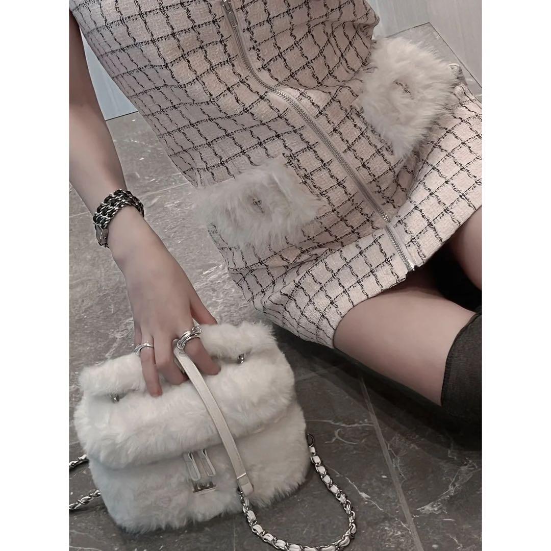 新品タグ付き ダーリッチ フロントファスナーツイードミニワンピース FL ピンク