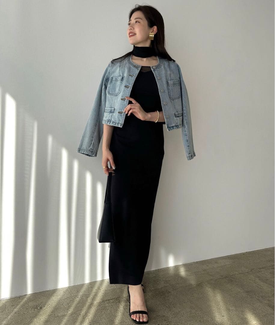 アニュアンス　新品　ノーカラーデニムジャケット　ライトブルー　Mサイズ