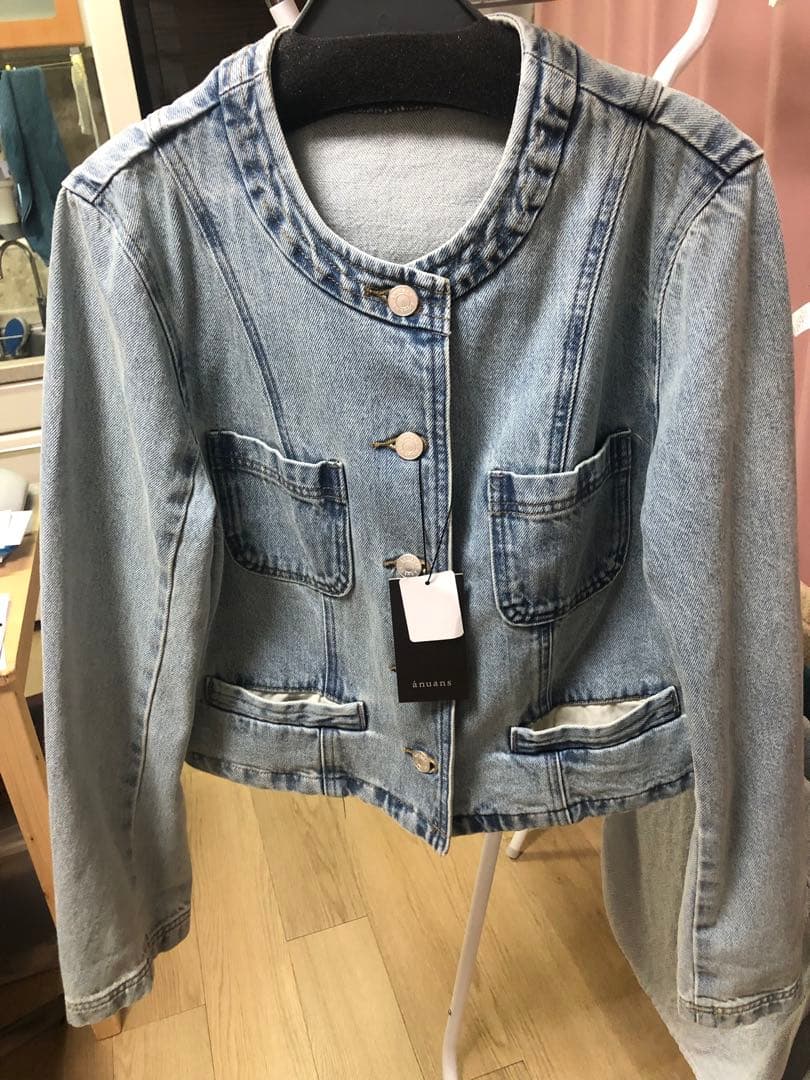 アニュアンス　新品　ノーカラーデニムジャケット　ライトブルー　Mサイズ