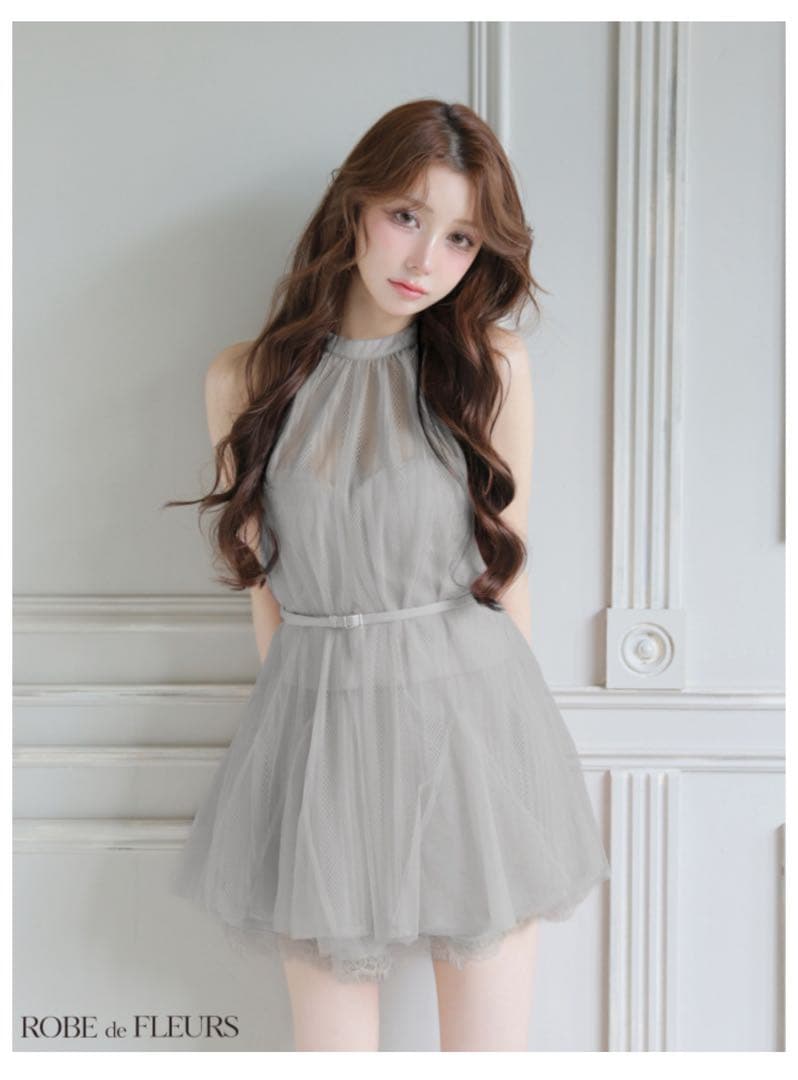 ROBE de FLEURS ミニドレス グレー