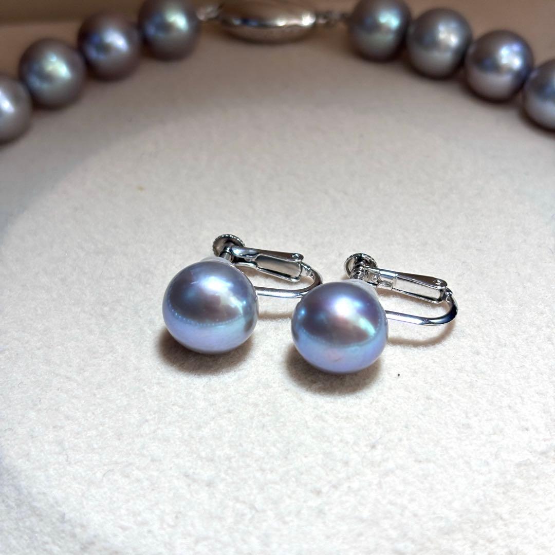 超大珠✨ パール ネックレス イヤリング 9.8-10.5　SILVER 本真珠