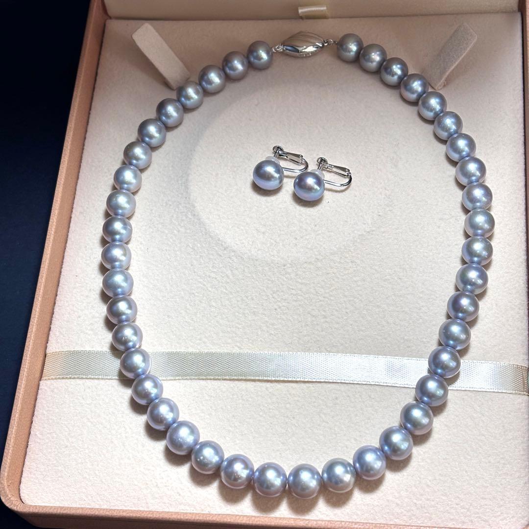 超大珠✨ パール ネックレス イヤリング 9.8-10.5　SILVER 本真珠