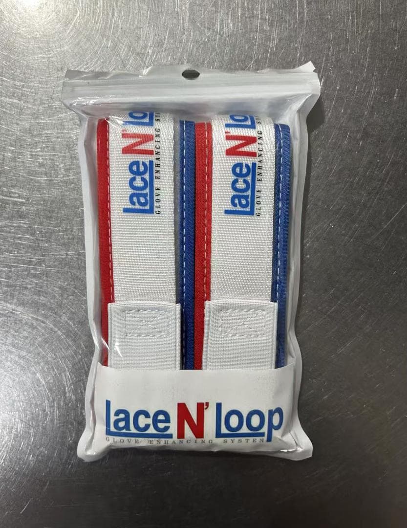 LaceNLoopレースンループ紐式グローブ用ストラップ 2個セット-黒と赤青白
