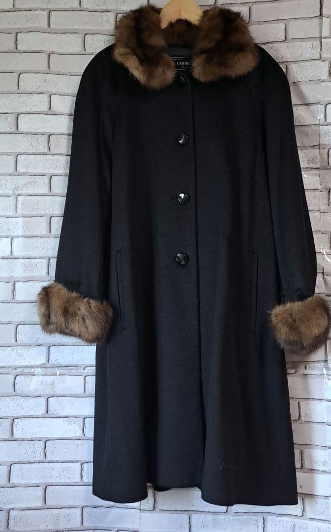 【極美品】100%カシミヤ ロングコート ブラウンファー付きF