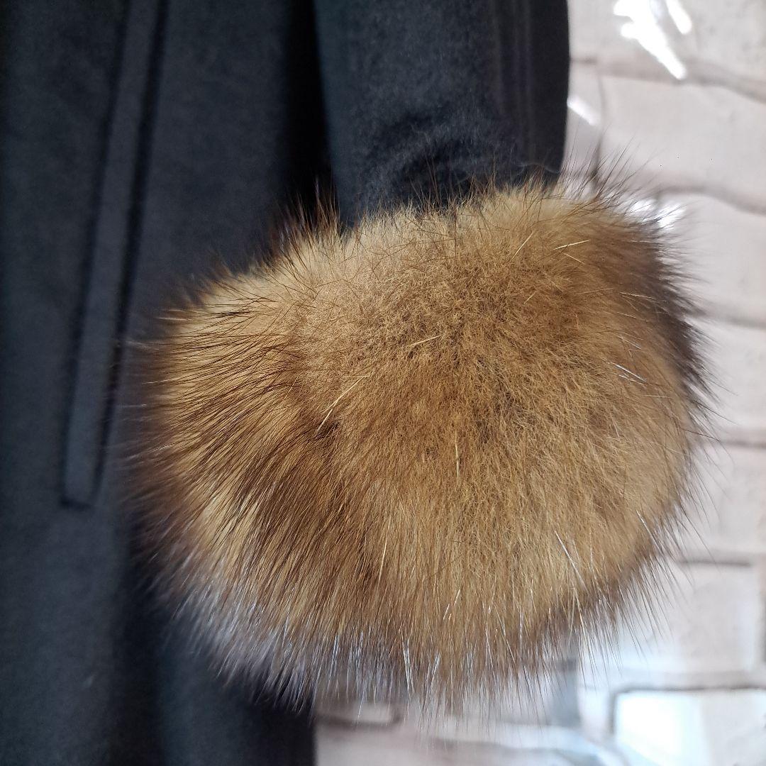 【極美品】100%カシミヤ ロングコート ブラウンファー付きF