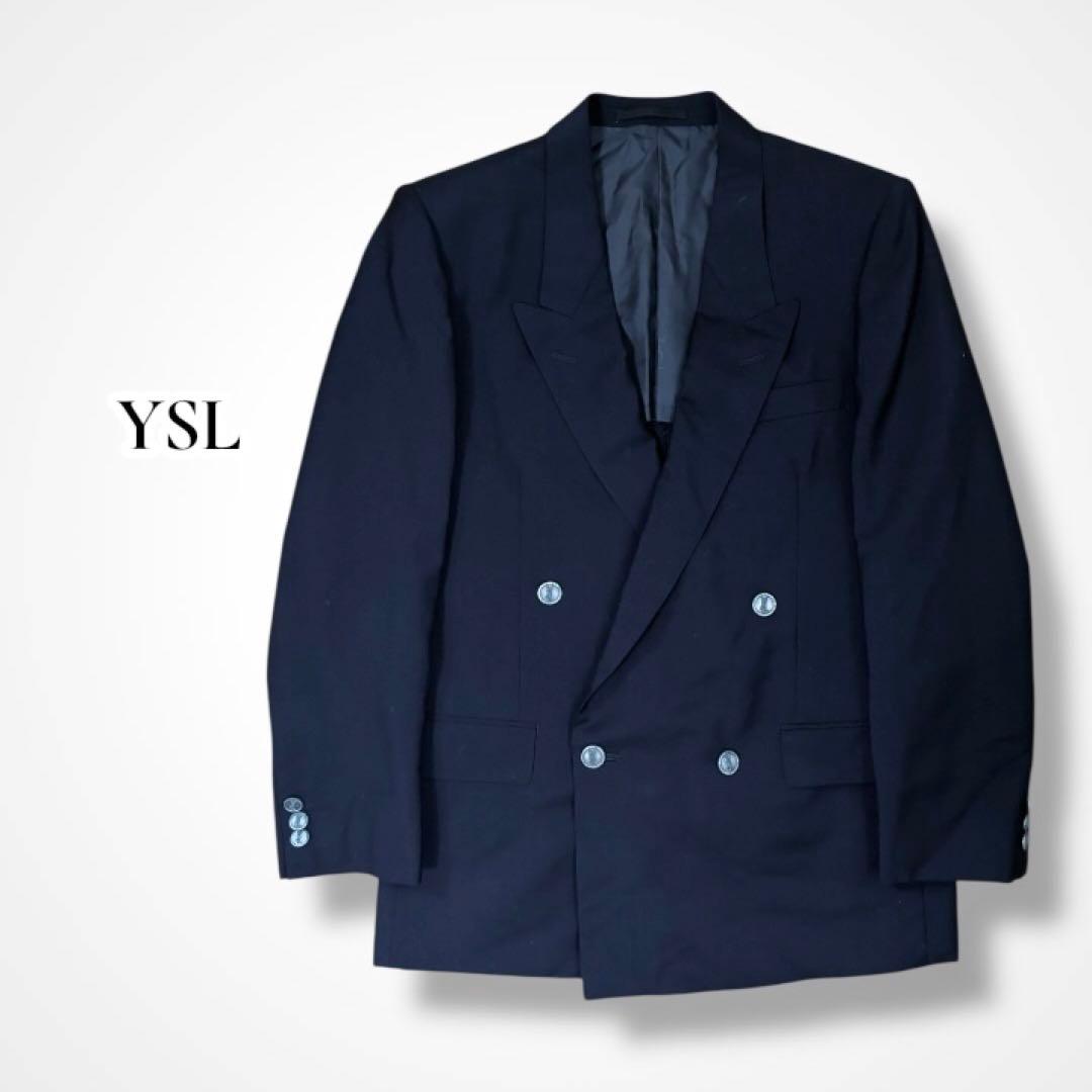 YSL ネイビー ダブルブレスト ウール テーラードジャケット