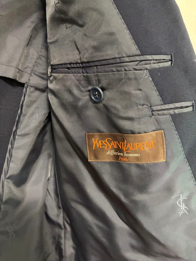 YSL ネイビー ダブルブレスト ウール テーラードジャケット