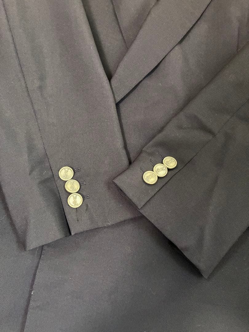 YSL ネイビー ダブルブレスト ウール テーラードジャケット