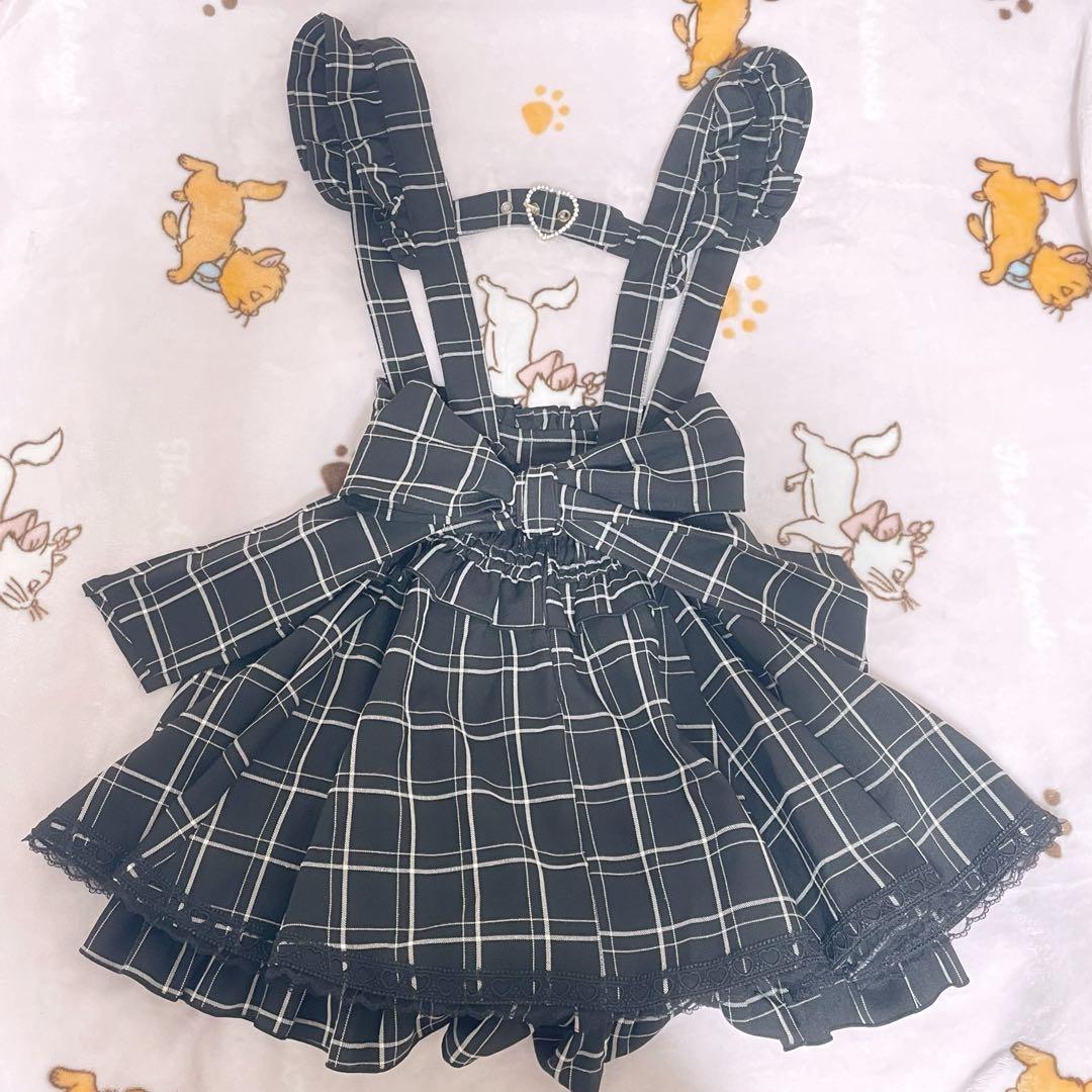 LIZLISA レースアップサスペンダー付スカパン ブラックチェック