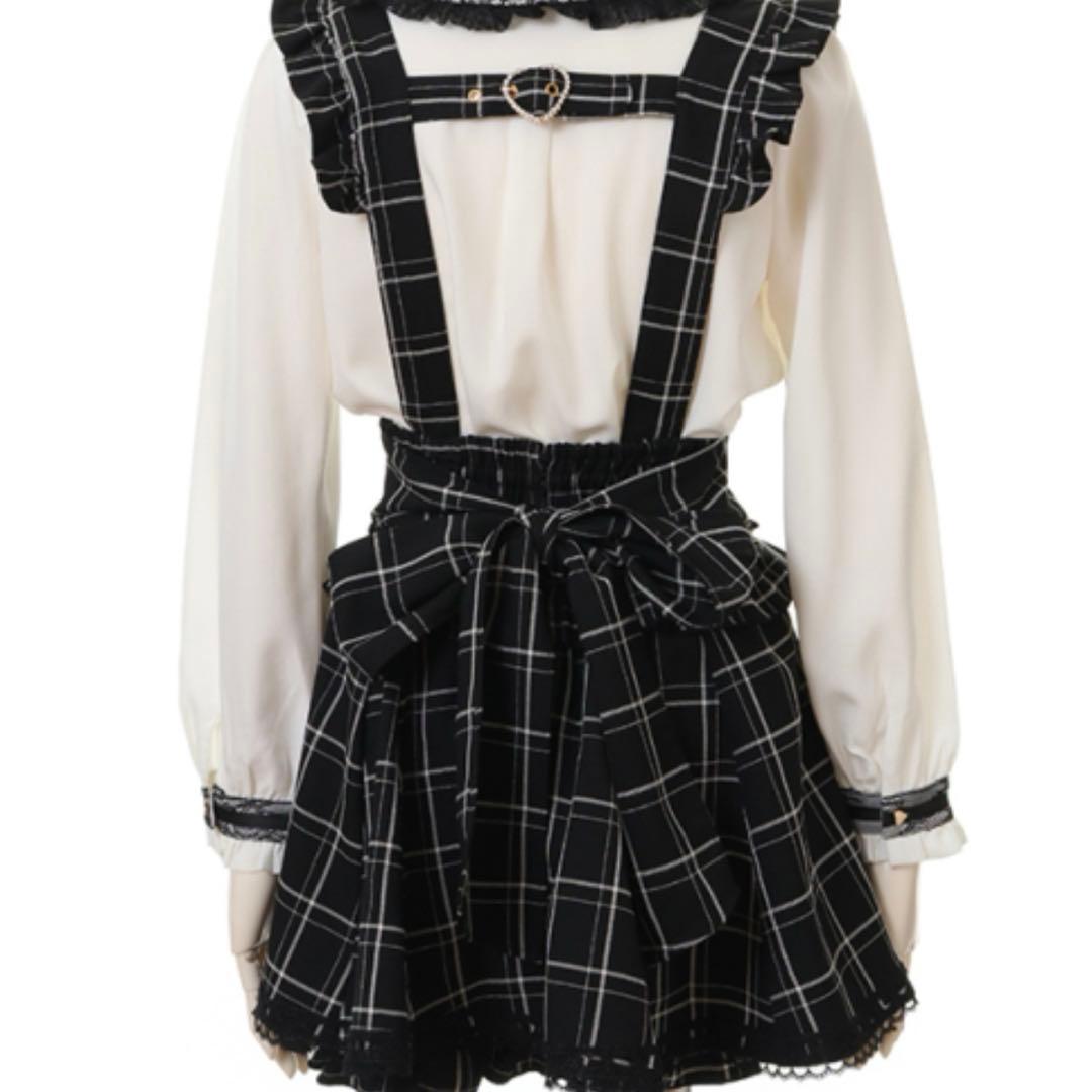 LIZLISA レースアップサスペンダー付スカパン ブラックチェック