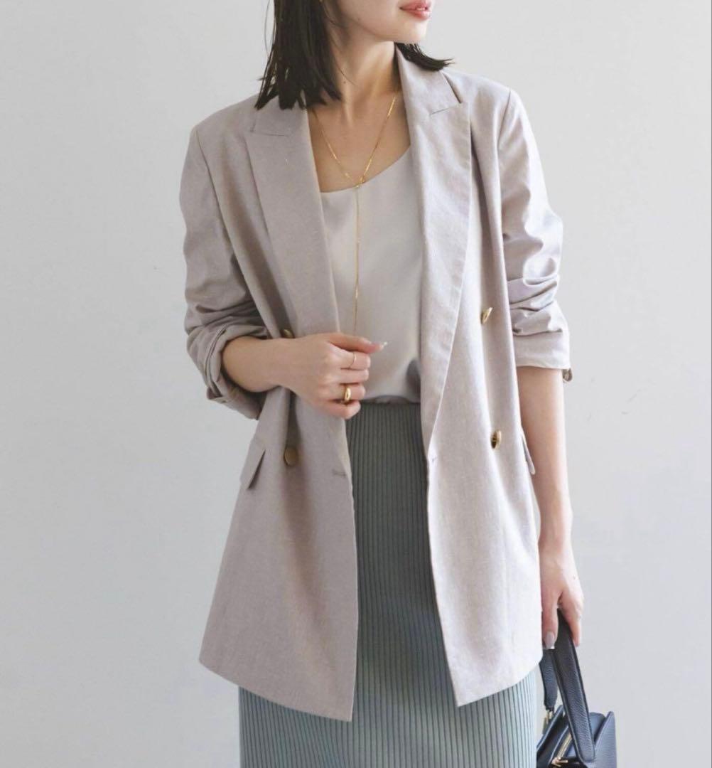 eimi様NOBLE 麻ストレッチピークドラペルジャケット　グレーB 38